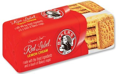 Bakers Red Label Lemon Creams Biscuits (200g) - South African Biscuits - Iconic Lemon Cream Centre.