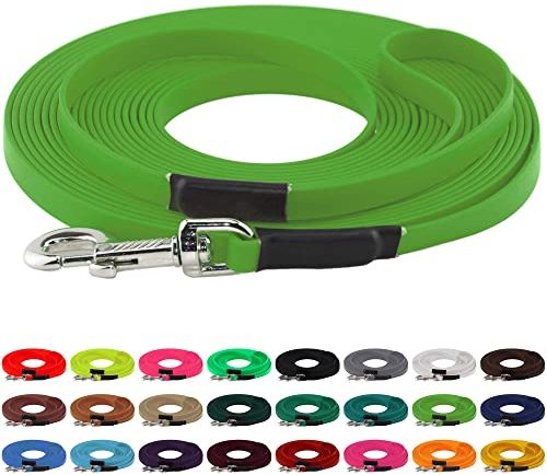 LENNIE BioThane Schleppleine, 13mm, Hunde 15-25kg, 10m lang, mit Handschlaufe, Apfelgrün, genäht
