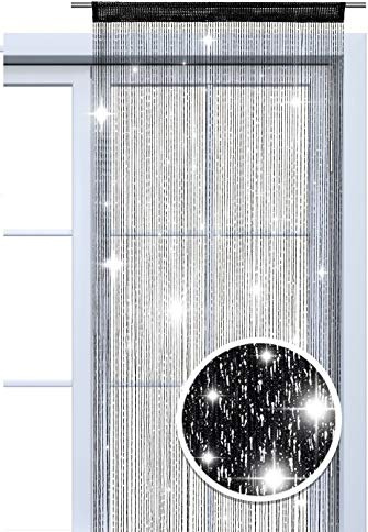 wometo Rideau de Fils Rideau Scintillant 90x245 cm - Noir-Argent Brillant écharpe déco Transparente Semi-Transparente Noël