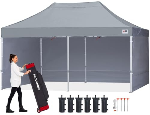 ABCCANOPY 3 x 6 m paviljong vattentät pop-up trädgårdspaviljong festival solskydd med 4 sidor + handväska, grå