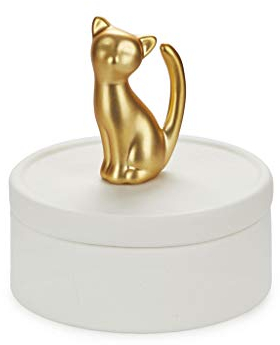 balvi Schmuckkästchen Kitten Farbe Weiß und Mattgold Schmuckkästchen aus Keramik mit Deckel und dekor