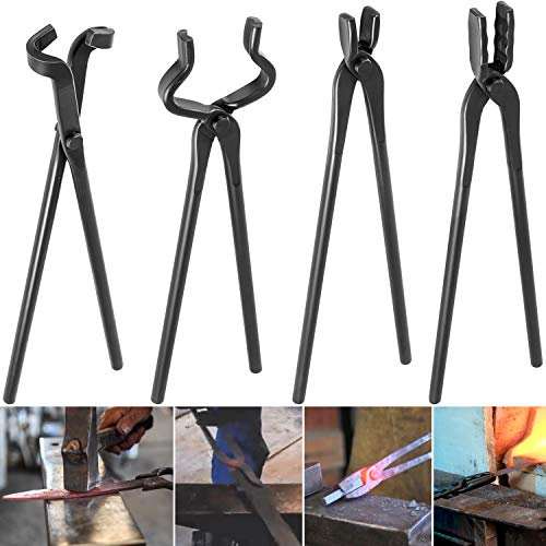 Juego de pinzas para fabricación de cuchillos, pinzas de herrero, herramienta de pinzas para cuchillos, herramienta de yunque, forja, incluye pinzas de punta en V, pinzas de mandíbula de lobo, pinzas