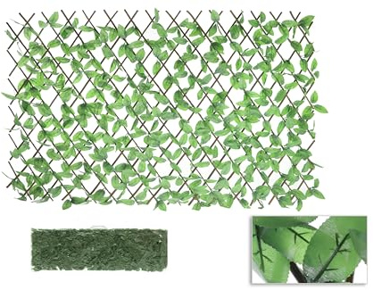 HERSIG - Celosia Extensible - Celosias para Terraza Exterior con Hojas Claras Decorativas (60x120cm) - Celosia Terraza - Decoracion Jardin Exterior - Celosias Decorativas Resistentes