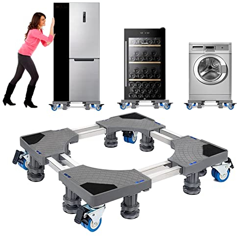 NIUXX Base lavadora, diseño de doble tubo con 8 pies + 4 ruedas, para lavadora, soporte secador frigorífico, base lavadora regulable, con función antideslizante y amortiguadora (regulable: 53-68cm)