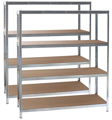 Wiltec Set 2X Schwerlastregal 160x60x180cm, 175kg/Ablage, Steckregal verzinkt aus Stahl, Lastenregal mit 4 Ablagen, Werkstattregal