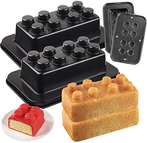CucinaPro Brick Building Cake Pan Mold, 2 Pack- Build, Decorate, Stack 9 3D Shaped Cakes - Adult Birthday Parties, Special Occasion or Celebration Gift, Easy to Use NonStick Oven Bakeware