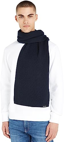Calvin Klein Herren Classic Cotton Rib Knit Scarf K50K510996 Gestrickter Schal, Schwarz (Ck Navy), OS