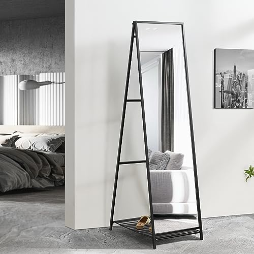 [en.casa] Standspiegel Ruffano Ganzkörperspiegel 148,5 x 40 cm Ankleidespiegel Schwarz bodenstehend
