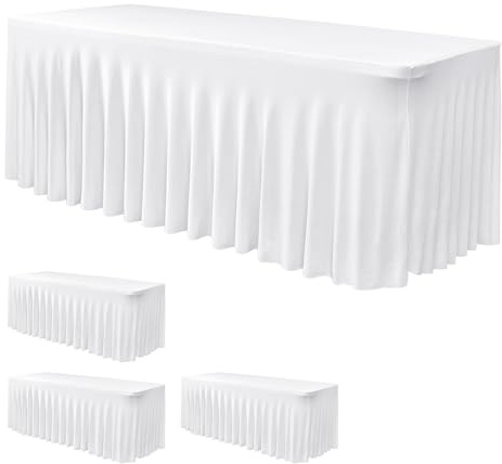 Nasitos Weißer Tischrock für rechteckige Tische, 183 x 76 cm, 4 Stück, Stretch-Spandex, Polyester-Tischdecken, Cocktail-Tischdecken für Party, Bankett, Geburtstag
