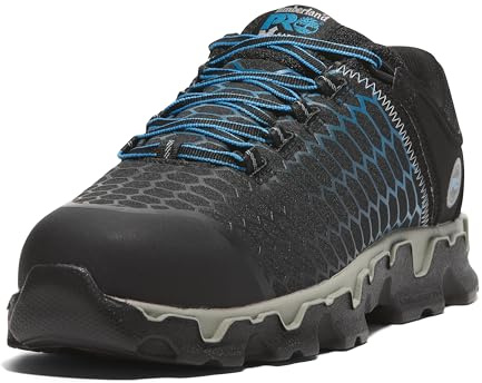 Timberland PRO Men's Powertrain Sport Alloy Safety Toe Industrial Athletic Work Shoe, Black/Blue-2024 New, 10.5 W