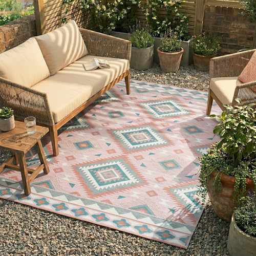 FRAAI | Home & Living Outdoor Teppich Boho - Vedra Aztec Rosa - 160x230 cm | Wetterfest - Synthetik, Polypropylen - Garten / Terrasse - Terrasse teppich - Outdoor rug