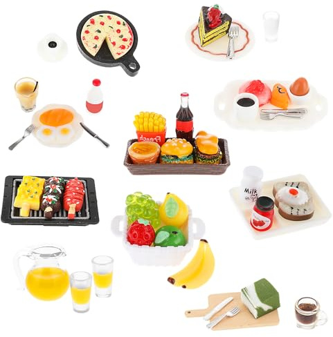cobee 50 miniature alimentari bevande, 1:12 casa delle bambole mini giocattoli cibo cibo in miniatura adatto per stoviglie miste mini accessori per casa delle bambole roba in miniatura fingere cucina
