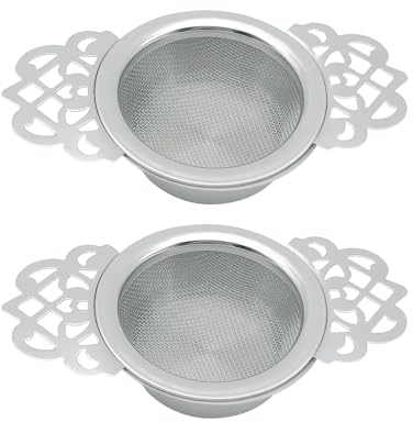 2 coladores con cuenco, colador de acero inoxidable, infusor té, infusor doble mango, mini malla fina, adecuado para filtración de té suelto y café leche