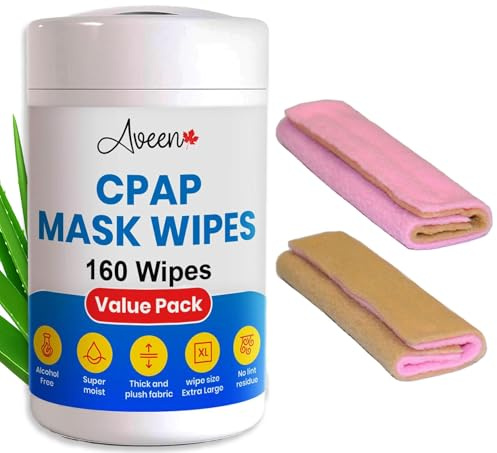 CPAP-Maskentücher mit CPAP-Bezügen von Aveen, 160 extra große Feuchttücher 2 universelle CPAP-Bezüge aus weichem Fleece, parfümfreie CPAP-Reinigungstücher