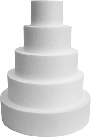 Cake Company Torten Dummy Set 5 Etagen | 40cm hohe, hochwertige Styropor Torte | Deko-Torte ⌀ 30,25,20,15,10cm - 8cm Hoch | weiß (5 Stöckig) Set 23
