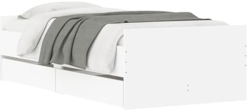 vidaXL Estructura de Cama con Cajones, Somier de Listones con Almacenaje, Armazón Base de Cama, Mueble para Dormitorio, Blanco 90x190 cm