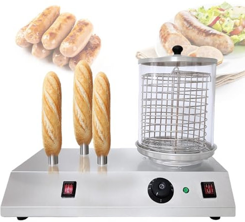 Oiyekntd Vaporizzatore Elettrico per Hot Dog 458W Scalda Salsicce per Hot Dog, Grill Professionale in Acciaio Inox Scalda Salsicce per panini, Macchina Commerciale per Hot Dog per Uso Domestico,3