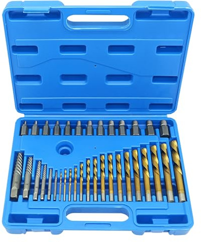 GMTOOLS 35-Piece Helical Screw Puller Bolt Puller Kit, Easy Removal Kit with Left Hand Drill Bit Multi-spline Puller for Stripping Damaged, Studs, Rusty, Fillet Bolts, Nuts and Screws Screw Remover