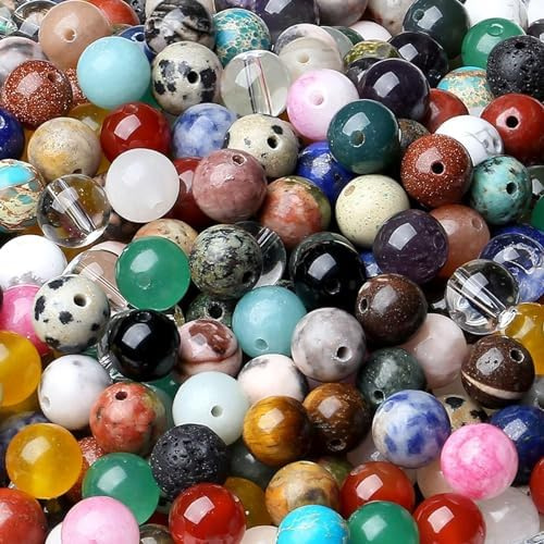 XIANNVXI 8mm Mehrfarbig Kristalle Perlen Set mit Loch Runde Edelsteine zum Auffädeln für Armbänder Ketten DIY Schmuck Basteln Naturstein (ca. 50 Stück)