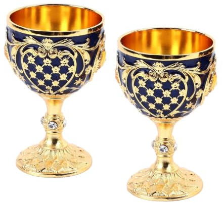 Yosoo Vintage-Weingläser aus Metalllegierung, Eleganter Dekorativer Retro-Kelch für Zuhause, Bar, Party, 2er-Set (Goldblau), Yosoo6vrain4yg0-12