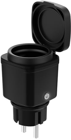 Presa Wi-Fi per esterni, Smart Timer, presa esterna, monitoraggio del consumo energetico, compatibile con Alexa e Google Home, app e controllo vocale, WiFi 2,4 GHz, impermeabile IP44, nero
