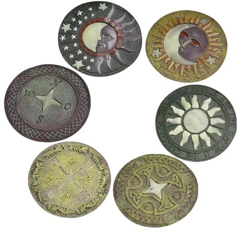 Innovz Trittsteine für Garten 6er-Pack Leuchtende Trittsteine ​​für Den Garten, Pflastersteine ​​aus Kunstharz mit Dreidimensionalem Retro-Element, 26 cm Rutschfester Dekorativer Stein für Gehwege