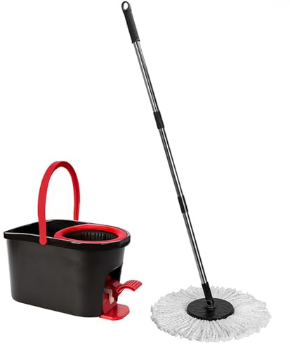 Mocio Professionale con Strizzatura rotante a 360 ° a Pedale - Secchio Grande da 14 Litri, Manico Telescopico, Fiocco in Microfibra 100% Lavabile, Ideale per Pulizie Profonde