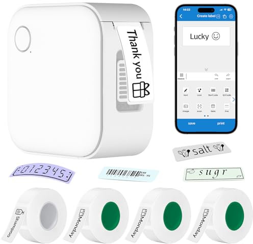 REAQUE Etikettendrucker Selbstklebend, Q30 Bluetooth Label Printer, Mobile Thermo Etiketten Drucker, Mini Bluetooth Selbstklebendes EtikettiergeräT