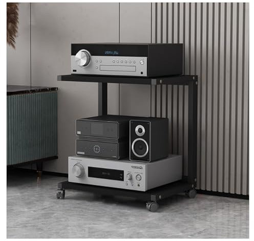 Stereo hi fi rack hifi Armadietto Rack,Mobile giradischi e porta vinili con ruote,Supporto multimediale AV Torre rack audio per giradischi Mobile stereo in legno,per soggiorno Sala giochi(50X40X60CM)