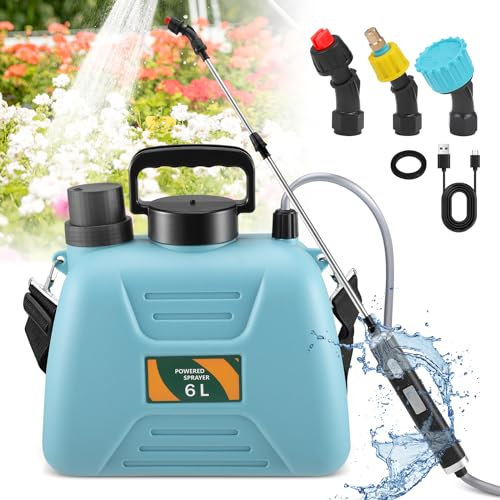 Battery Powered Garden Sprayer - 6L Rechargeable Weed Killer with 3 Mist Nozzles & Adjustable Shoulder Strap