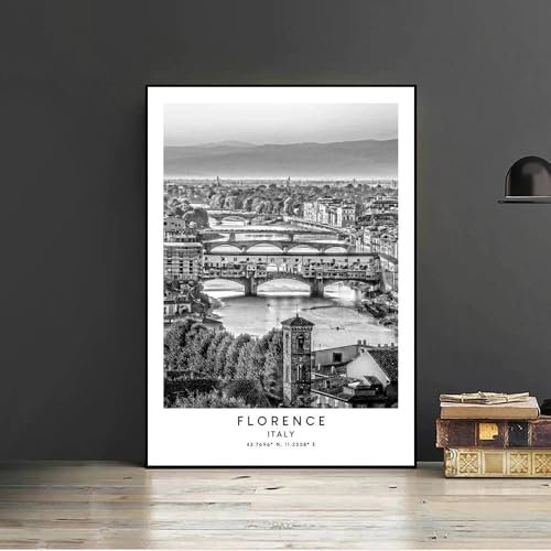 WSJIJY Leinwanddruck Florenz Italien Rom Reise Kolosseum Städte Wahrzeichen Kunst Schwarz Weiß Poster Leinwand Malerei Wanddrucke Bild Wohnkultur Geschenk, 30X45Cm Kein Rahmen