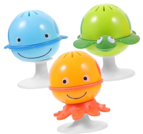 KICHOUSE 3 Stück Handrassel Mit Starken Saugnäpfen Abs Material Buntes Musik Rasselspielzeug Für Kleinkinder Fütterungshilfe Und Hand Auge Koordination Beim Essen