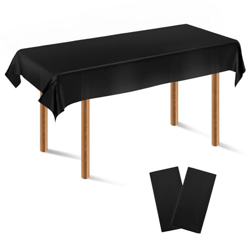 Segus Tischdecke Schwarz, 2 Stück 137 * 274 Einweg Tischdecke aus Plastik, Tischdecke Modern für Garten, Kindergeburtstag, Weihnachten, Outdoor Wetterfest