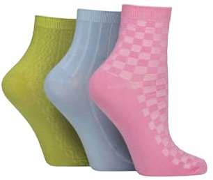 SockShop Women's Bamboo Ankle Socks - Plain, Patterned, Striped, Floral, Colourful, Bright, Smooth Toe Seams 3 Pairs Size 4-8 (UK, Numeric, 4, 8, Regular, Regular, Textured Ocean View)