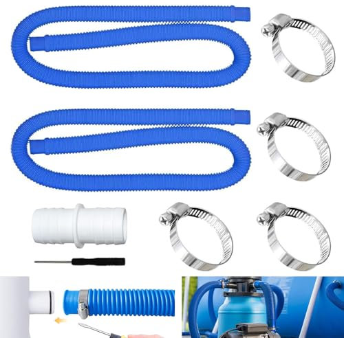 2Pcs Tuyau Piscine 32mm, Tuyau aspirateur piscine avec 4 colliers serrage métalliques,Adapté à une variété de pompes