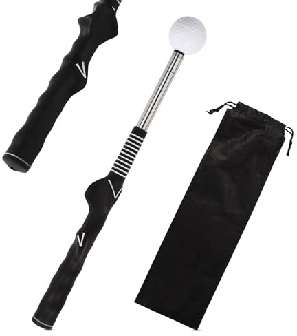 Lyreh Retractable Golf Swing Training Aid, Portable Golf Grip Click Stick Trainer with Storage Bag Ideal Accessories for Indoor Practice Warm-Up Tempo Chipping Hitting Training(Black)