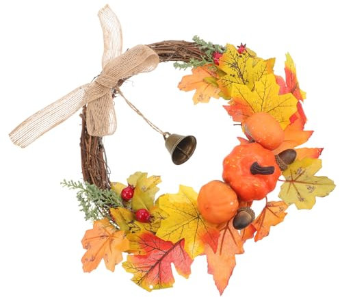 MAGICLULU Ahornkranz Für Herbstdecoration Türhängekranz Mit Ahornblättern Und Kürbissen Für Thanksgiving Hochwertiges Rattanmaterial Elegant Verarbeitet