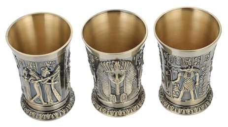 FUNNETOYU 3pezzi Bicchierini Da Shot Vintage Egiziani Metallo Set Da Design Dei Per Cocktail Bronzo Decorativo