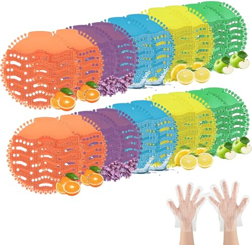 Urinal Screens Deodorizer – 20 Pack Scented Urinal Mats, Pads & Cakes for Odor Control – Long-Lasting Urinal Blocks & Unblocker – Anti-Splash Design for Public & Commercial Bathrooms.