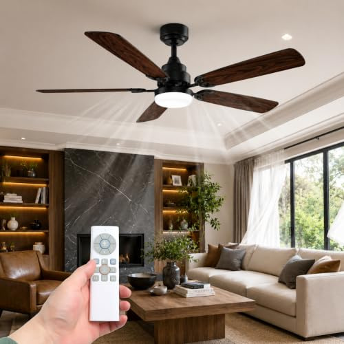 CLAR - Ventilador de Techo con Luz Silencioso, Ventilador Techo con Mando y Motor Reversible, Ceiling Fan with Light