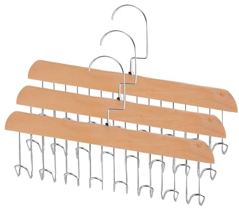 3 Stück Gürtelbügel für Kleiderschrank, Holz-Gürtelbügel mit 8 Haken, rutschfester Unterwäsche-Wäscheklammer, platzsparend, um 360 ° drehbarer Krawattenhalter für Schals und Accessoires