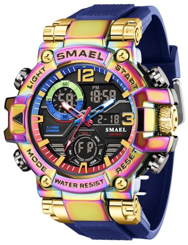SMAEL Relojes de moda para hombre, deportivo, 5 ATM, resistente al agua, multifunción, LED, digital, a prueba de golpes, elegante, para exteriores