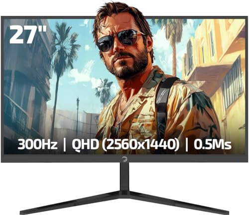 GAMEPOWER Rapid Q-Max 27 Zoll Gaming Monitor, 2K QHD 2560x1440p, 300 Hz, 0,5 ms Fast IPS, HDR400, Adaptive Sync, 135% sRGB, HDMI 2.1 & DP 1.4, Pivot, Rahmenlos, Lautsprecher