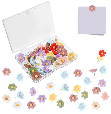 30 Stück ​​Blumige Pinnadeln Pinnwandnadeln Reißzwecken​​, 1.88cm/0.74inch Blumen Durchmesser Wiederverwendbare ​​Stecknadeln für ​​ Büro Zuhause Dekoration Korktafel Fotowand​​ Kinderzimmer Organizer