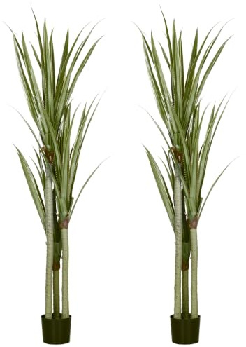 HOMCOM Pack de 2 Plantas Artificiales de Yuca 190 cm con Maceta Verde | Plantas Sintéticos, 39 Hojas Realistas, Decoración en Interior, Hogar, Salón, Oficina