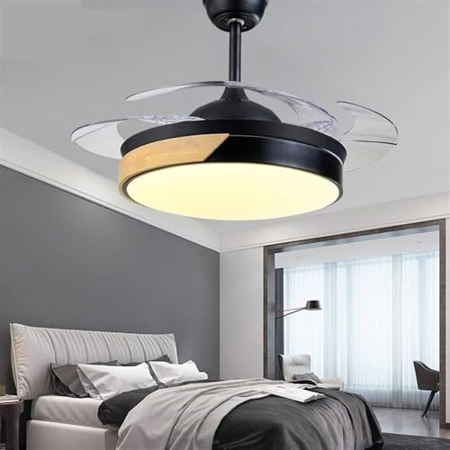 18.9 in Flush Mount Invisible Ceiling Fans LED Bladeless Ceiling Fan with Lights Remote Control Mute 4 Color 3 Speeds Timing for Small Room Dimmable Fan Chandelier