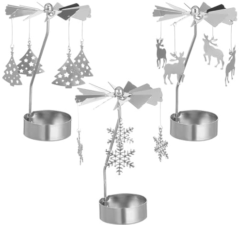 VICASKY 3 Stück Teelicht Karussell Weihnachten Teelichthalter Weihnachtspyramide Weihnachtskarussell Engelspiel Pyramide Teelichtkarussell Kerzen Rotierende Kerzenhalter Kerzenständer Teelichter