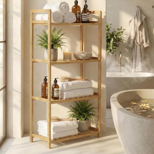 MCBAOB 4-Tier Bamboo Plant Stand Indoor Tall – Adjustable Plant Shelf for Multiple Plants – Modern Tiered Flower Pot Holder & Display Rack for Living Room, Balcony, Window & Patio (Natural, 39 H)