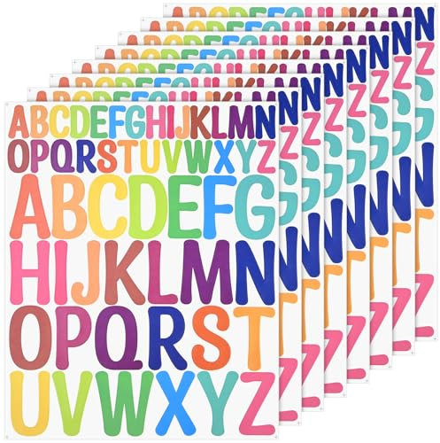 NISENTIA Buchstaben Aufkleber, 416 Stück/8 Blatt Klebebuchstaben Wetterfest Bunt, Selbstklebende Buchstaben Vinyl Sticker, Buchstaben zum Aufkleben Groß und Klein für Postfach,Poster,Scrapbooking DIY