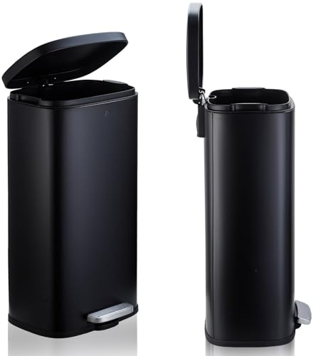 casa pura Poubelle de Cuisine à pédale - Sceau Intérieur Amovible avec poignée - Poubelle INOX Ouverture à Mains-Libre (Dustin-Noir, 50 Litre)